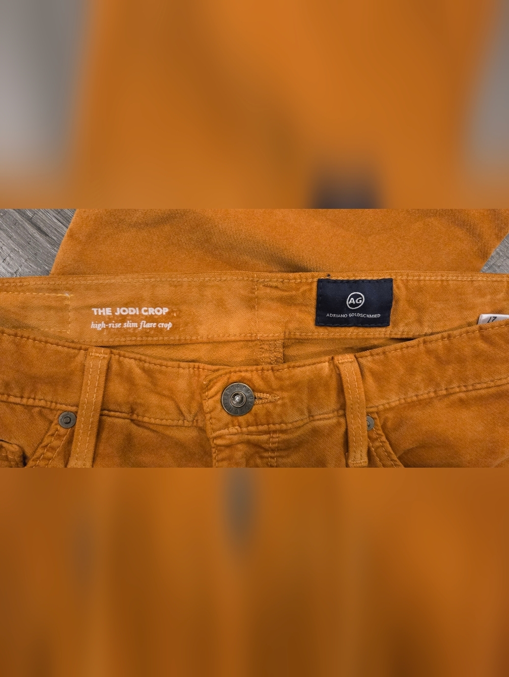 AG Jodi Crop Corduroy Jeans NWT High Rise Slim Flare Orange Size 27 - Picture 4 of 6